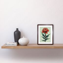 "Artery8 Wall Art Print Carnation Old School Flower Tattoo Ink Body Art Rockabilly Americana 50s Artwork Framed 9X7 Inch in Brown - Size: W7"" x H9""" - thumbnail 2