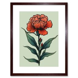 "Artery8 Wall Art Print Carnation Old School Flower Tattoo Ink Body Art Rockabilly Americana 50s Artwork Framed 9X7 Inch in Brown - Size: W7"" x H9""" - thumbnail 1
