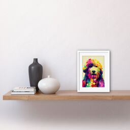 "Artery8 Wall Art Print Colourful Vibrant Floral Labradoodle Dog Abstract Portrait Artwork Framed 9X7 Inch in White - Size: W7"" x H9""" - thumbnail 2
