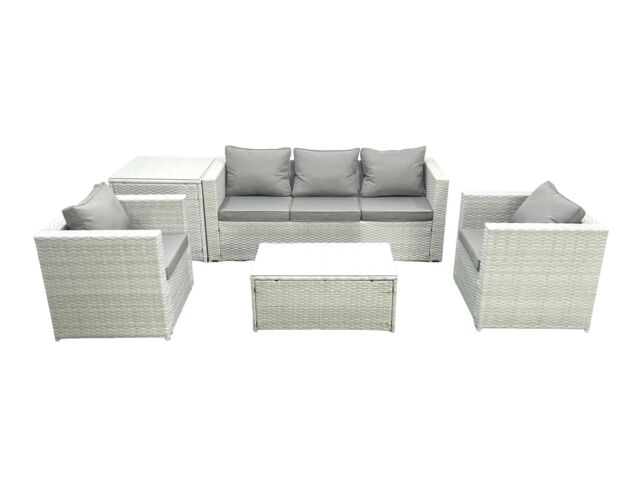 Fimous Rattan Garden Furniture Set with 3 Seater Sofa 2 Chair Rectangular Coffee Table Side Table Light Grey Mixed 5 Seater - image 1