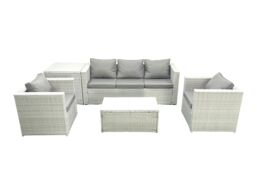 Fimous Rattan Garden Furniture Set with 3 Seater Sofa 2 Chair Rectangular Coffee Table Side Table Light Grey Mixed 5 Seater - thumbnail 1