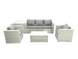 Fimous Rattan Garden Furniture Set with 3 Seater Sofa 2 Chair Rectangular Coffee Table Side Table Light Grey Mixed 5 Seater - thumbnail 2