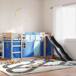 Berkfield Home Bunk Bed without Mattress with Slide & Curtains Blue 80x200 cm