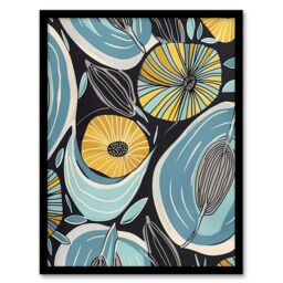 "Artery8 Abstract Blue & Yellow Flowers Seeds Design Framed Art Print - Size: W12"" x H16""" - thumbnail 1