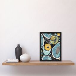 "Artery8 Abstract Blue & Yellow Flowers Seeds Design Framed Art Print - Size: W12"" x H16""" - thumbnail 4