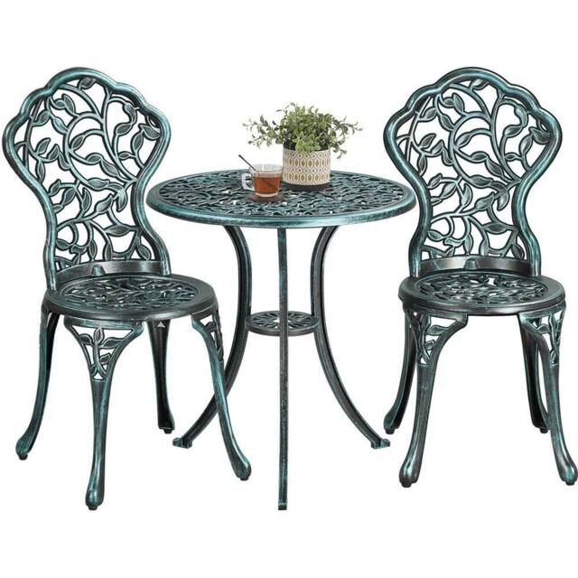 KORVIXA Green 3 Piece Patio Furniture Antique Bistro Dining Set - Size: 100 cm - image 1