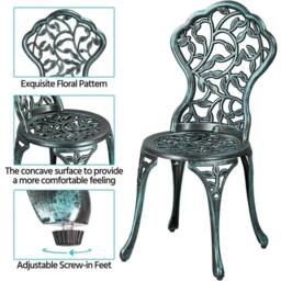 KORVIXA Green 3 Piece Patio Furniture Antique Bistro Dining Set - Size: 100 cm - thumbnail 3