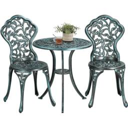 KORVIXA Green 3 Piece Patio Furniture Antique Bistro Dining Set - Size: 100 cm - thumbnail 1
