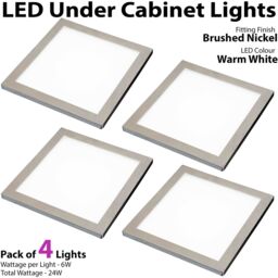 Loops 4x BRUSHED NICKEL Ultra-Slim Square Under Cabinet Kitchen Light & Driver Kit - Warm White LED in Metallics - thumbnail 3