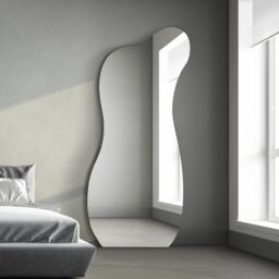 "MirrorOutlet The Lacuna - Frameless Pond Leaner / Wall Mirror 67"" X 32"" (170CM X 80CM) in Silver - Size: 1 Pack" - thumbnail 2