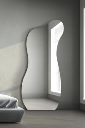 "MirrorOutlet The Lacuna - Frameless Pond Leaner / Wall Mirror 67"" X 32"" (170CM X 80CM) in Silver - Size: 1 Pack"
