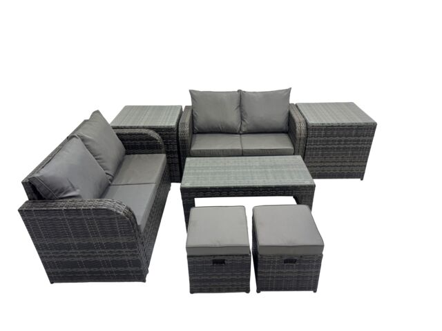 Fimous Garden Outdoor Furniture Set with 2 Side Tables 2 Small Stools in Dark Grey - image 1