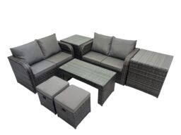 Fimous Garden Outdoor Furniture Set with 2 Side Tables 2 Small Stools in Dark Grey - thumbnail 2