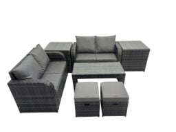 Fimous Garden Outdoor Furniture Set with 2 Side Tables 2 Small Stools in Dark Grey - thumbnail 1