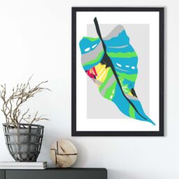 ARTZE Tropical Palm Blue & Green Abstract Minimalist Framed Print SIZE: A2 with Black Frame in Mid Blue - Size: A4 - thumbnail 2