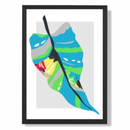 ARTZE Tropical Palm Blue & Green Abstract Minimalist Framed Print SIZE: A2 with Black Frame in Mid Blue - Size: A4 - thumbnail 1