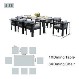MIMO Outdoor Garden Aluminum Dining Table Set, 8 Chairs with Teak Armrests in Grey - Size: 1 Pack - thumbnail 8