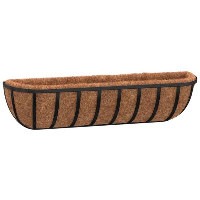 Berkfield Home Wall Troughs 2 pcs with Coco Liners Black 76x21x16 cm Steel - Size: 76 x 21 x 16 cm - image 1