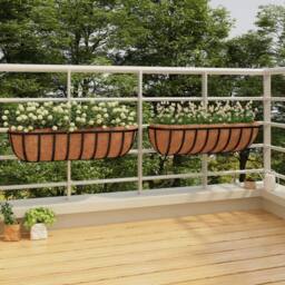 Berkfield Home Wall Troughs 2 pcs with Coco Liners Black 76x21x16 cm Steel - Size: 76 x 21 x 16 cm - thumbnail 2