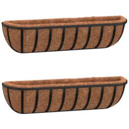 Berkfield Home Wall Troughs 2 pcs with Coco Liners Black 76x21x16 cm Steel - Size: 76 x 21 x 16 cm - thumbnail 3