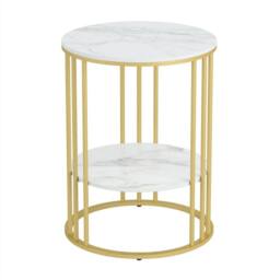 VOGREX Round Marble Side Table Sofa End Table with 2 Tier Storage Shelf in Gold - thumbnail 5