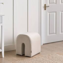 Wyld and Coco Beige Velvet U Shaped Pouffe Ottoman Pine Core Modern Living Room - thumbnail 1