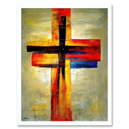 "Artery8 Wall Art Print Christian Modern Crucifixion Cross Jesus Art Framed in White - Size: W12"" x H16""" - thumbnail 1