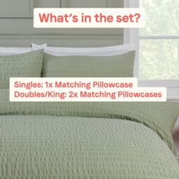 Rapport Home Seersucker Polycotton Luxury Duvet Cover Set with Pillowcase in Green - Size: King - thumbnail 4