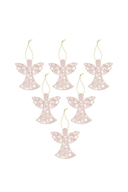 VFM e-Store Christmas Tree Decoration Glitter Angel X 6 17. 5cmx10cmx1. 5cm in Ivory - Size: 5 cmx10 cm - image 1