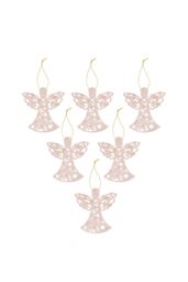 VFM e-Store Christmas Tree Decoration Glitter Angel X 6 17. 5cmx10cmx1. 5cm in Ivory - Size: 5 cmx10 cm - thumbnail 1