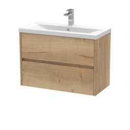 Balterley Square Wall Hung 2 Drawer Vanity Unit & Basin, 800mm Autumn Oak in Brown