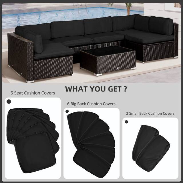 SPETLEK Garden Rattan Sofa Set Cushion Polyester Cover Black - Size: 100 cm x 190 cm - image 1
