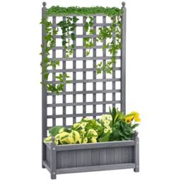 OUTSUNNY Raised Garden Bed with Trellis Garden Planters Indoor Grey - thumbnail 2