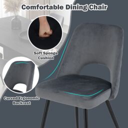 Gymax Dining Chair Set of 2 Upholstered Living Room Chair Adjustable Foot Pads in Grey - Size: 2 Pack - thumbnail 2