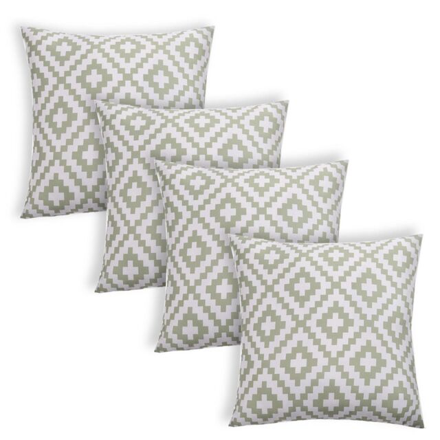 OHS 4 Pack Geometric Cushion Cover Water Resistant Outdoor in Green - Size: 45 cm x 45 cm - image 1