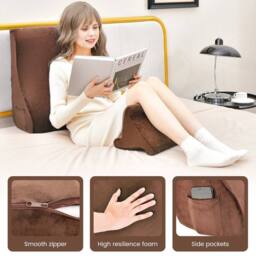 Kelvenix 4 in 1 Bed Wedge Pillow Stand Side Pockets in Brown - thumbnail 3