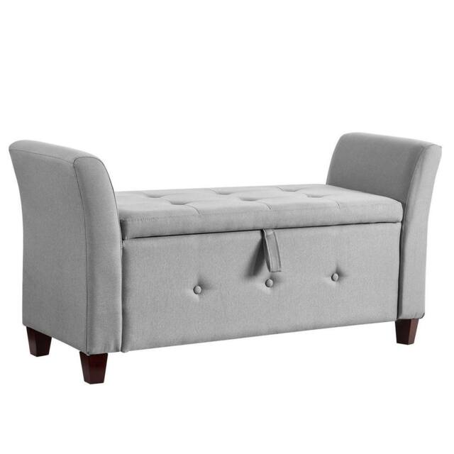 Kelvenix Light Grey Linen Storage Ottoman Seat Stool Bench - Size: 0.6m2 - image 1