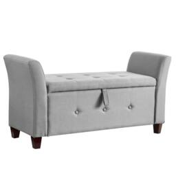 Kelvenix Light Grey Linen Storage Ottoman Seat Stool Bench - Size: 0.6m2 - thumbnail 1
