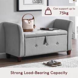 Kelvenix Light Grey Linen Storage Ottoman Seat Stool Bench - Size: 0.6m2 - thumbnail 3