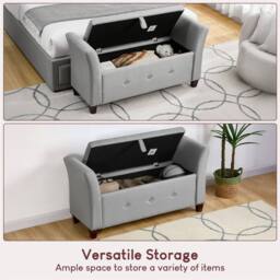 Kelvenix Light Grey Linen Storage Ottoman Seat Stool Bench - Size: 0.6m2 - thumbnail 5
