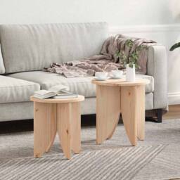 Berkfield Home Coffee Table 2 pcs Natural 41.5 x 41.5 x 44 cm Solid pine wood - thumbnail 2
