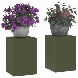 Berkfield Home Outdoor Plant Stands Pillar 2 pcs Olive Green 24x24x35 cm Steel - Size: 24 x 24 x 35 cm