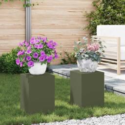 Berkfield Home Outdoor Plant Stands Pillar 2 pcs Olive Green 24x24x35 cm Steel - Size: 24 x 24 x 35 cm - thumbnail 2