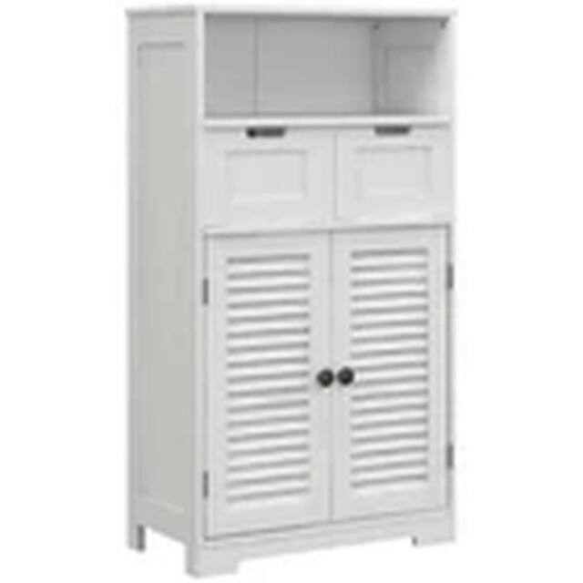 EONLION White Freestanding Bathroom Cabinet with Louvred Doors - image 1