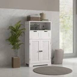 EONLION White Freestanding Bathroom Cabinet with Louvred Doors - thumbnail 4