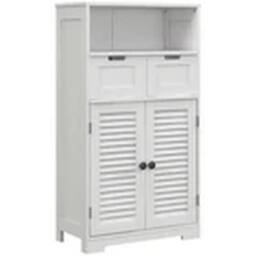 EONLION White Freestanding Bathroom Cabinet with Louvred Doors - thumbnail 1