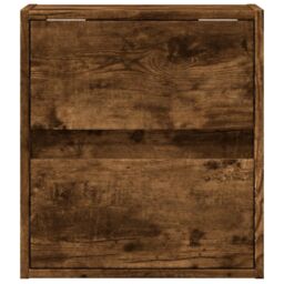 Berkfield Home Wall-mounted Bedside Cabinet with LED Lights Smoked Oak in Brown - thumbnail 6