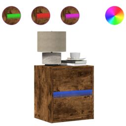Berkfield Home Wall-mounted Bedside Cabinet with LED Lights Smoked Oak in Brown - thumbnail 2
