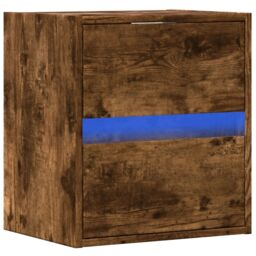 Berkfield Home Wall-mounted Bedside Cabinet with LED Lights Smoked Oak in Brown - thumbnail 5