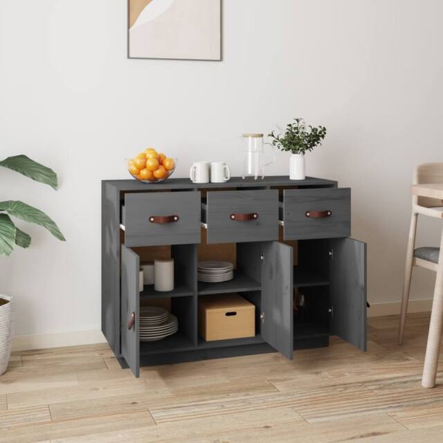 Berkfield Home Sideboard Grey 100x40x75 cm Solid Wood Pine - Size: 100 x 40 x 75 cm - image 1